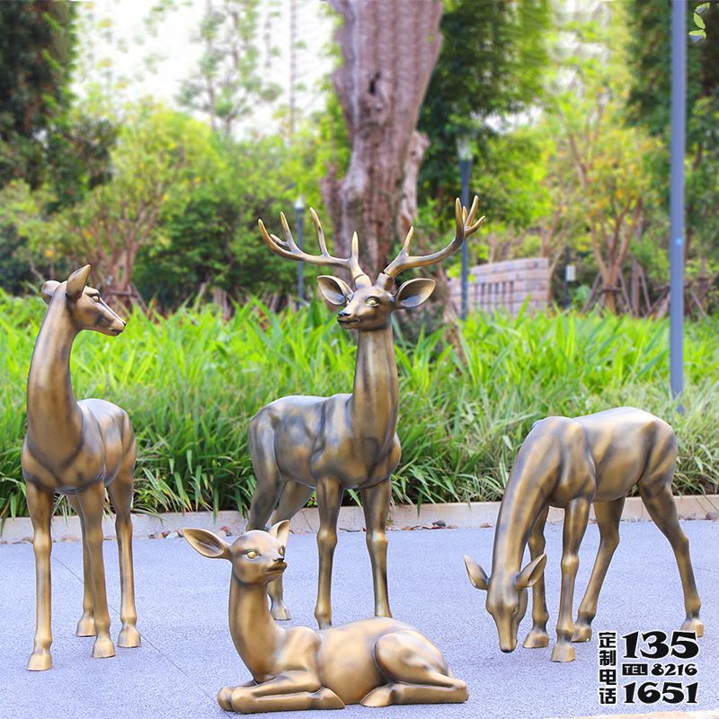 景區(qū)玻璃鋼彩繪創(chuàng)意玻璃鋼仿銅四只梅花鹿雕塑 景區(qū)玻璃鋼彩繪創(chuàng)意玻璃鋼仿銅四只梅花鹿雕塑
