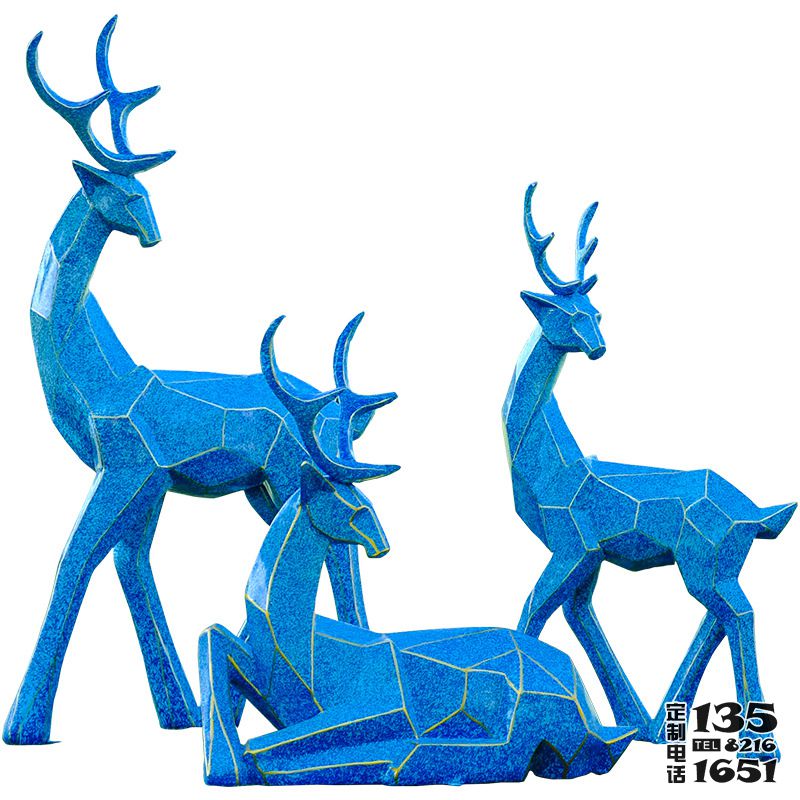 玻璃鋼彩繪幾何公園景區藍色鹿雕塑 玻璃鋼彩繪幾何公園景區藍色鹿雕塑