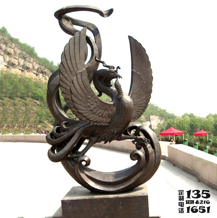 景區擺放的跳舞玻璃鋼創意朱雀雕塑 景區擺放的跳舞玻璃鋼創意朱雀雕塑