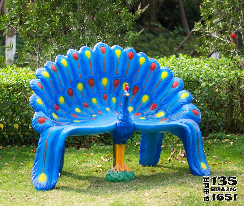 公園仿真彩繪玻璃鋼孔雀座椅雕塑雕塑 公園仿真彩繪玻璃鋼孔雀座椅雕塑雕塑