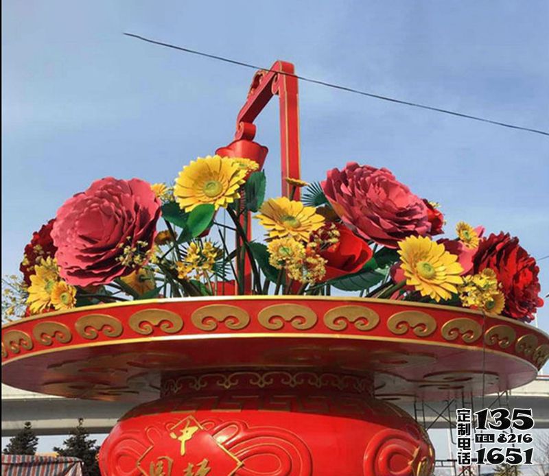 廣場(chǎng)玻璃鋼彩繪仿真花朵大花籃雕塑 廣場(chǎng)玻璃鋼彩繪仿真花朵大花籃雕塑