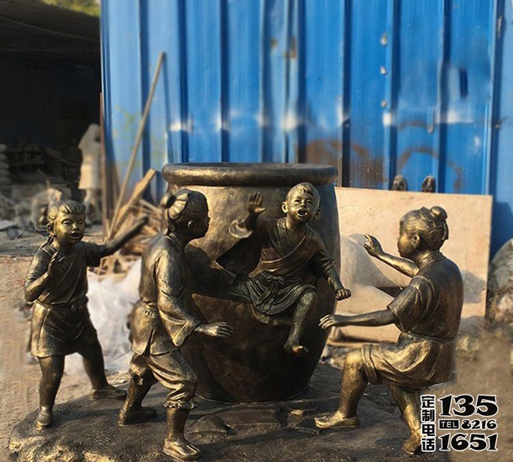 玻璃鋼仿銅寓言故事司馬光砸缸雕塑 玻璃鋼仿銅寓言故事司馬光砸缸雕塑