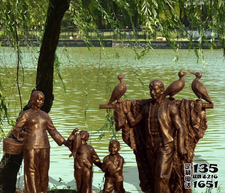 民俗戶外街道玻璃鋼仿銅打漁人物雕塑 民俗戶外街道玻璃鋼仿銅打漁人物雕塑