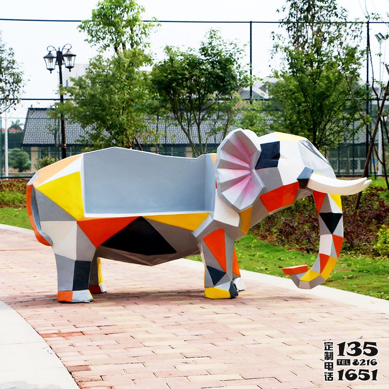 幾何塊面卡通大象座椅玻璃鋼雕塑園林公園景區裝飾品 幾何塊面卡通大象座椅玻璃鋼雕塑園林公園景區裝飾品