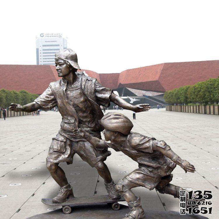 城市廣場(chǎng)擺放玻璃鋼仿銅滑旱冰兒童人物雕塑 城市廣場(chǎng)擺放玻璃鋼仿銅滑旱冰兒童人物雕塑