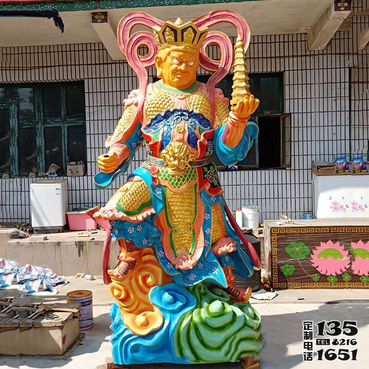 寺院擺放彩繪托塔李天王李靖玻璃鋼雕塑 寺院擺放彩繪托塔李天王李靖玻璃鋼雕塑