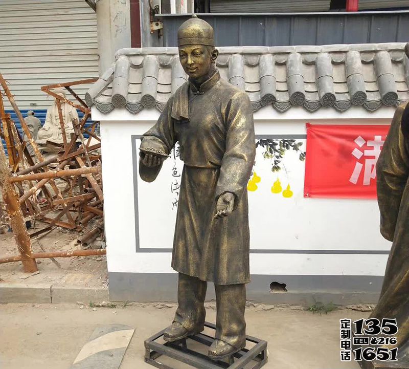 步行街擺放站姿店小二玻璃鋼仿銅雕塑 步行街擺放站姿店小二玻璃鋼仿銅雕塑