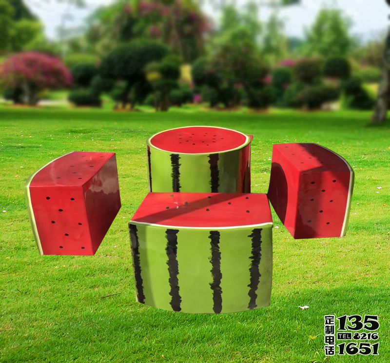 公園四個(gè)玻璃鋼卡通西瓜座椅雕塑 公園四個(gè)玻璃鋼卡通西瓜座椅雕塑